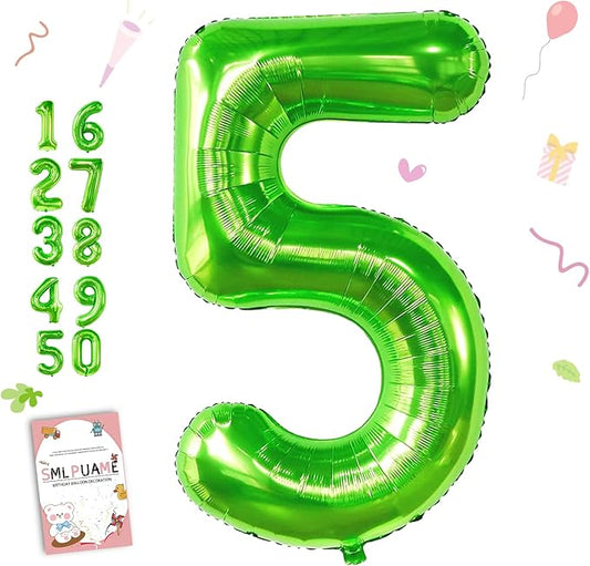 Smlpuame 40 inch Number Balloon 0-9 Green Large Number 5 Balloons,Digital Balloons for Birthday Party Celebration Decorations Supplies, Helium Foil Number Balloons for Wedding Anniversary