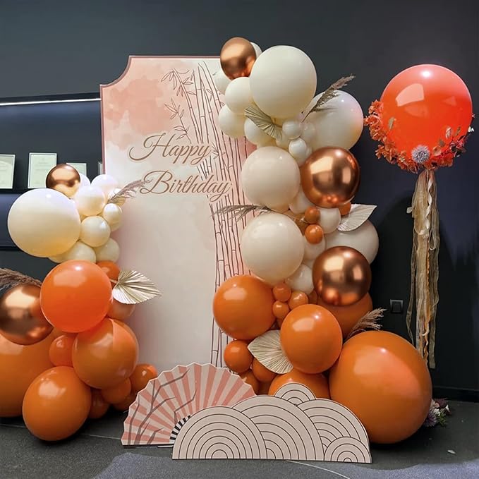 Orange White Gold Balloon Garland Arch Kit, 166Pcs Boho Fall Balloons for Birthday Autumn Thanksgiving Day Wedding Baby Shower Party Decorations