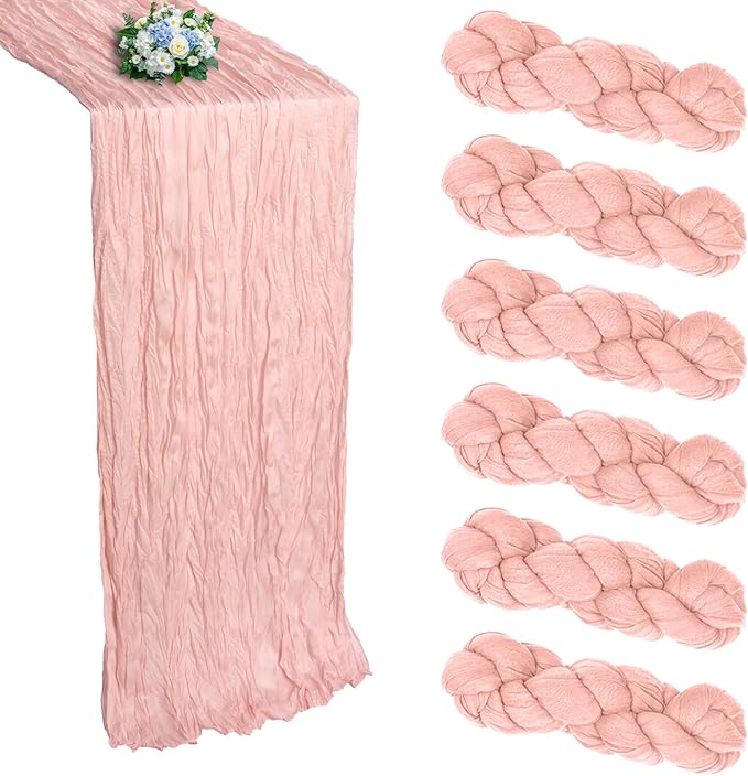 6 Pack Blush Pink Cheesecloth Table Runner 10FT Boho Cheese Cloths Gauze Fabric Table Runners 120 Inch Rustic Sheer for Wedding Birthday Party Baby Shower Centerpiece Home Decorations