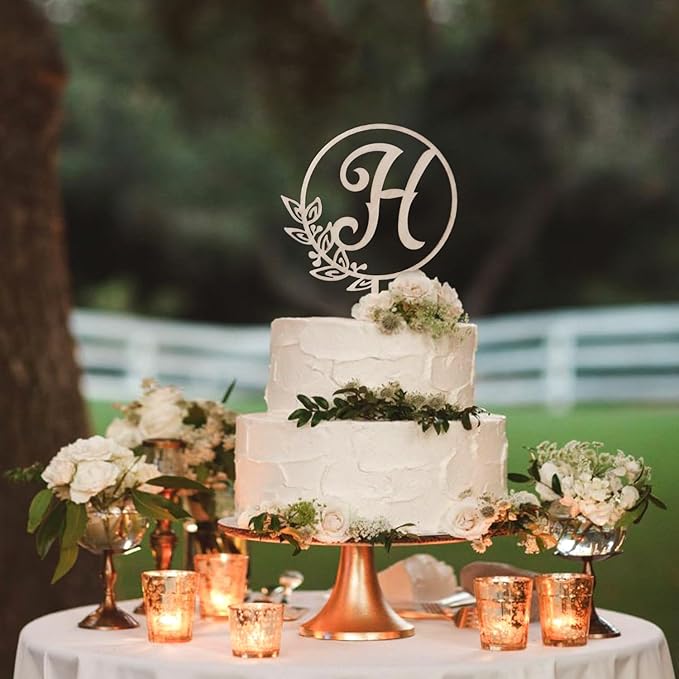 LINGTEER Personalized Inital Letter H Wooden Cake Topper Perfect for Birthday Rustic Wedding Anniversary Party Keepsake Decoration