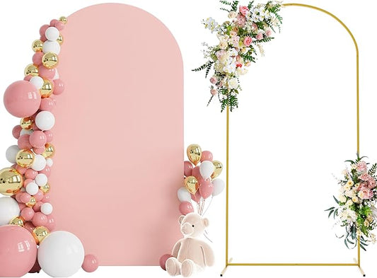 Wokceer 7.2 FT Wedding Arch Stand and Arch Cover, Metal Arch Backdrop Stand with Arch Stand Cover for Birthday Party Wedding Ceremony Bridal Baby Shower Event Decor, Pale Pink