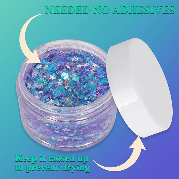 Pamnify Light Purple Face Glitter Gel,Purple Mermaid Costume Hair Glitter,Mardi Gras Outfit for Women,Singer Concerts Festival Body Glitter,Sparkling Sequins Face Glitter Makeup