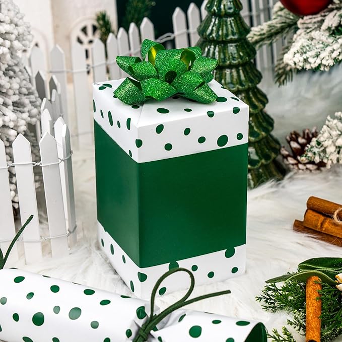 Burymento Green Lrregular Wave Point Wrapping Paper, Reversible Gold Gift Wrap for Birthday, Valentines, Mothers day, Graduation, Wedding, Fathers day, Baby Shower, Christmas (17in x 16.4ft)
