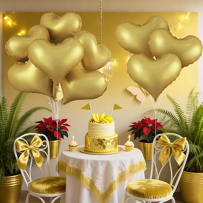 Gold Heart Balloons,24Inch Large Metallic Heart Foil Balloons for Valentine's Day Birthday Wedding Baby Shower Anniversary Party Decorations