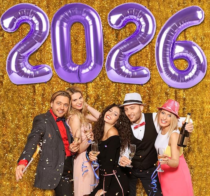2026 Balloon Numbers - 40 Inch Purple New Years Eve Party Supplies 2026, Nye Decor Party Decorations Happy New Year, New Years Eve Foil Party Balloons