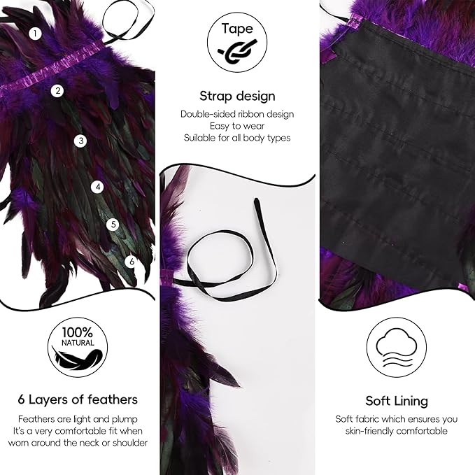 Gothic Natural Feather Shrug Feather Shawl Wrap Cape Victorian Collar for Halloween Cosplay Party Costume Accessories