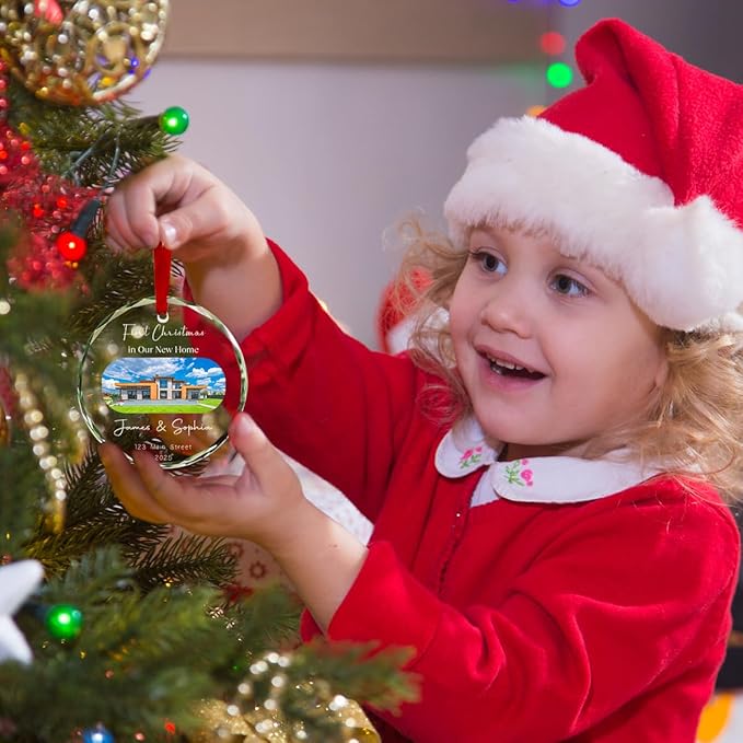 Personalized Round Christmas Crystal Glass Ornaments Custom 2025 Xmas Ornament for Christmas Tree Decor Customized First Christmas in New Home Tree Hanging
