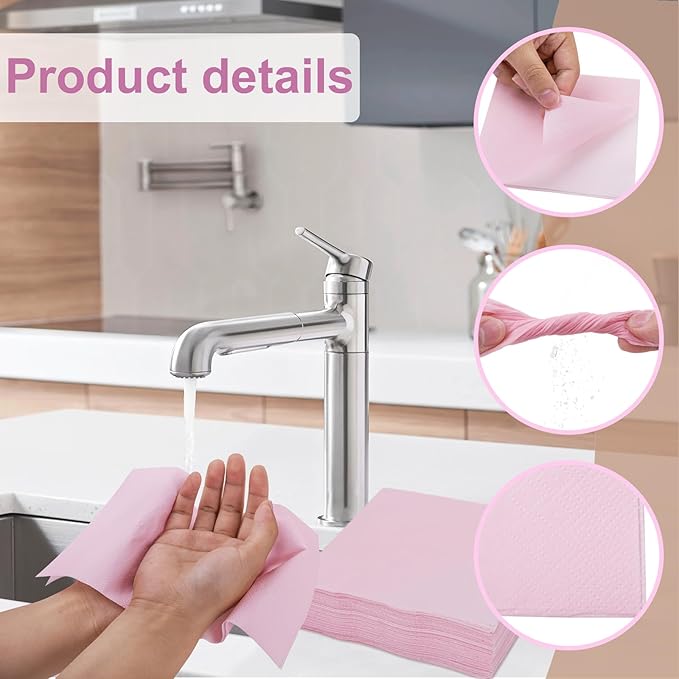 FLOWERCAT 100-Count 2-Ply Pink Cocktail Napkins - Beverage Napkins Disposable Premium Quality - 5" x 5" Pink Paper Napkins for Party & Mother's Day,Bar,Weddings,Birthday
