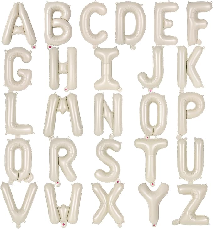 26 Pcs Cream Letter Balloons,16 Inch Foil Alphabet Letter Balloons,Letter A-Z Balloon Banner Custom Phrase Balloon for Birthday Party Wedding Anniversary Decoration (Cream 26pcs)