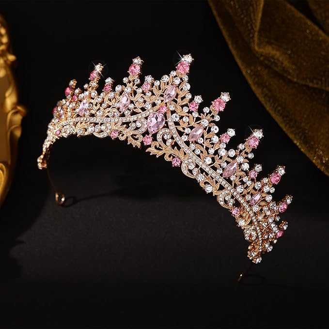 Pink Tiara for Women Crystal Queen Crowns Rhinestone Princess Tiaras for Girl Wedding Headband for Bride Hair Accessories for Halloween Costume Birthday Party Prom Mother's Gifts