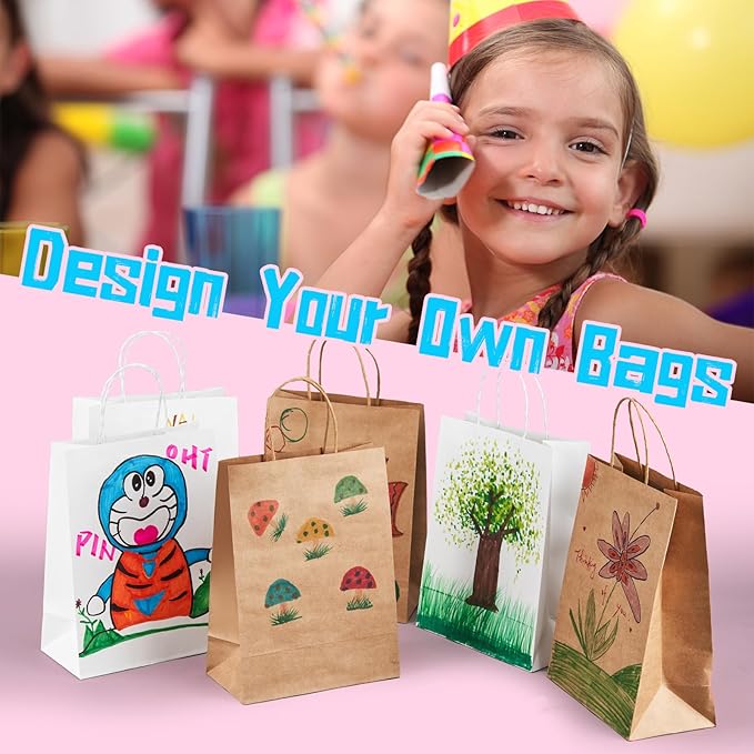 YEEHAW White Paper Bags with Handles Bulk 5.25"x3.2"x8.25" 50Pcs Gift Bags Small Size, White Gift Bag with Handles for Retail, Party, Shopping, Merchandise