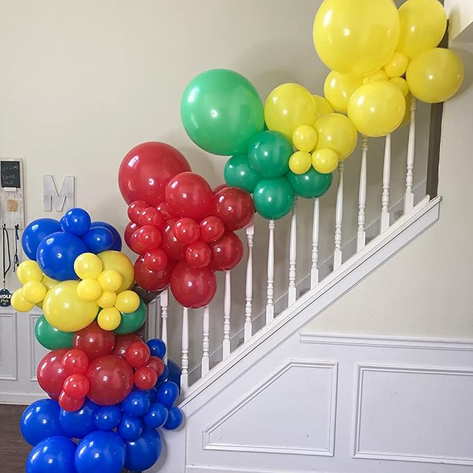 Togvu Red Yellow Blue Balloons, 12 Inch Carnival Circus Balloon, Matte Blue Yellow Red Green Balloons with Colourful Confetti Balloons for Kids Birthday Baby Shower Carnival Theme Party Decoration