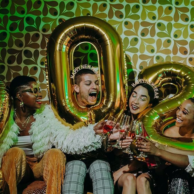 Happy New Year Rhinestone Headband for Women Girls,Crystal Tiara For New Year’s Eve Party Supplies (gold)