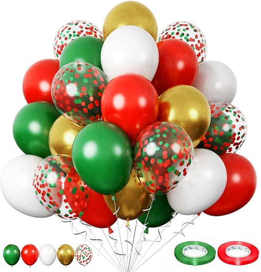 60PCS Gold Red and Green Balloons,Christmas Balloons Green Red and Gold Balloon Arch Kit,Suitable for Birthday Wedding Festival Christmas Party Decorations