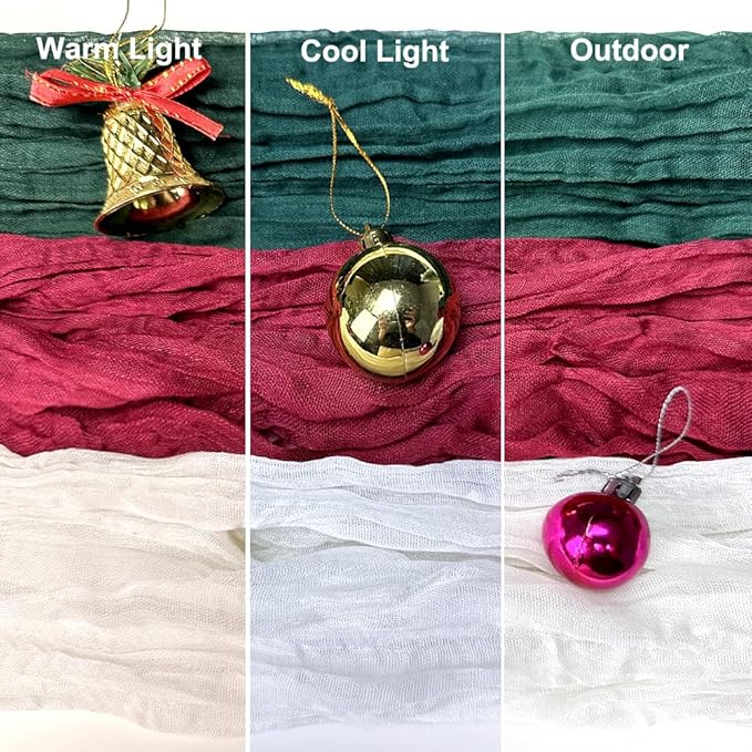 Booque Valley Christmas Table Runner 3 Pack Burgundy Cheesecloth 10ft Soft Boho Wrinkled Decorative Gauze Sheer for Holiday Party Baptism Wedding Centerpiece Table Decor, 35x120 Inch