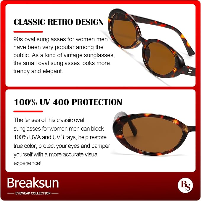 Retro Oval Sunglasses for Women Men Fashion Small Oval Sunglasses 90s Vintage Shades