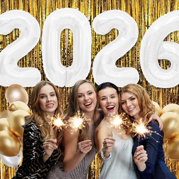 2026 Balloons Number Balloons 2026 Balloon Numbers, 40 Inch Foil Number Balloon for New Year Eve Festival Christmas Birthday Wedding Anniversary Party Supplies, New Years Decorations White