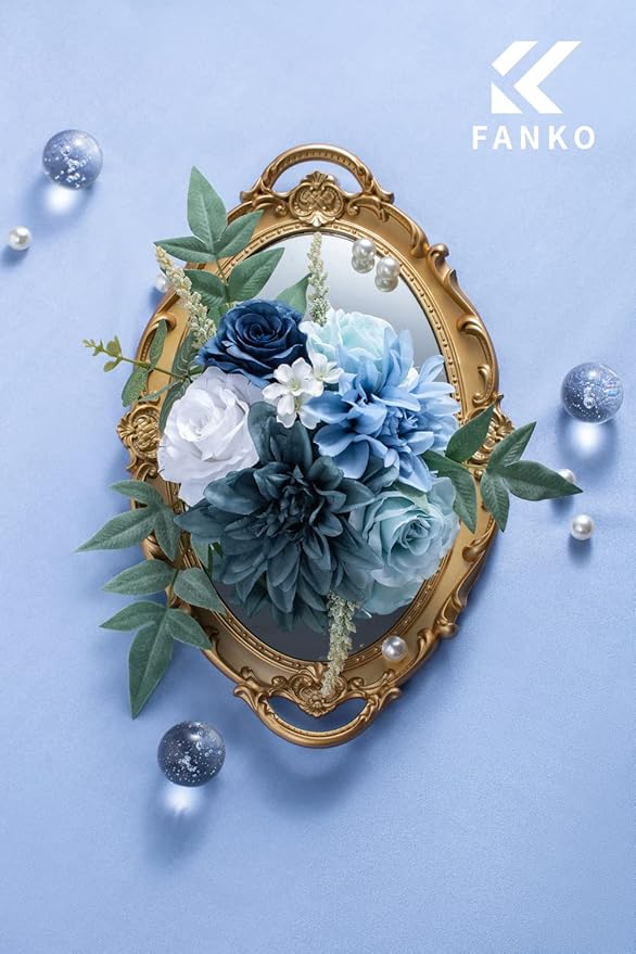 FANKO Rose Artificial Flowers Combo for DIY, Fake Blue Rose Silk Flowers Greenery, Faux Flowers for Wedding Bridal Bouquet, Baby Shower, Table Centerpieces, Floral Arrangement, Party Home Decoration