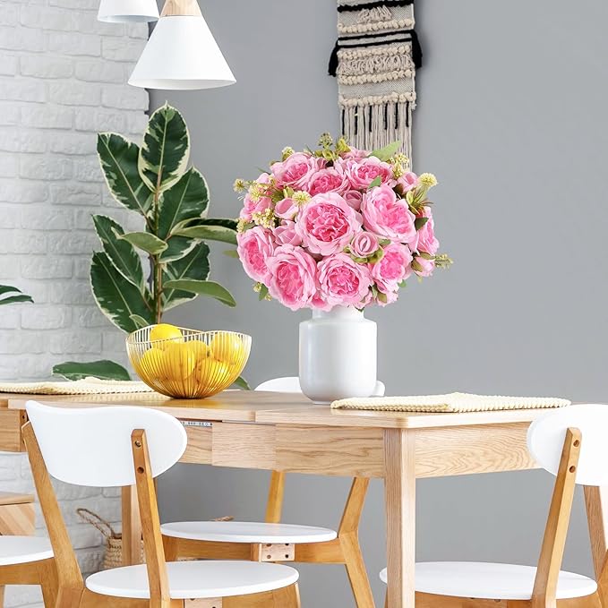 Artificial Peonies Silk Flowers Bouquets: Faux Peony Bouquet 8 Bundles, Fake Peonies Flowers Bulk for Centerpiece Table Wedding Party Home Decor for Vase Decoration (Pink)