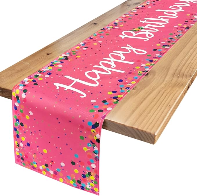 Letjolt Happy Birthday Table Runner 72 Inches Birthday Centerpieces for Tables Birth Day Party Sign Polka Dots Table Decoration, Pink