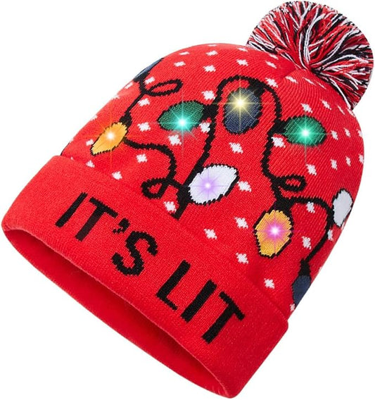 RAISEVERN Unisex Ugly LED Christmas Hat Novelty Colorful Light-up Stylish Knitted Sweater Xmas Party Beanie Cap(6 Lights)