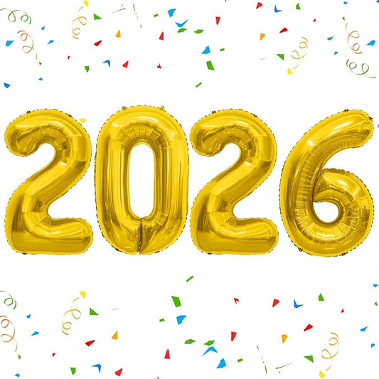 2026 Balloons, Number Balloons 2026 Balloon Numbers, 40 Inch Foil Number Balloon for New Year Eve Festival Christmas Birthday Wedding Anniversary Party Supplies, New Years Decorations Gold