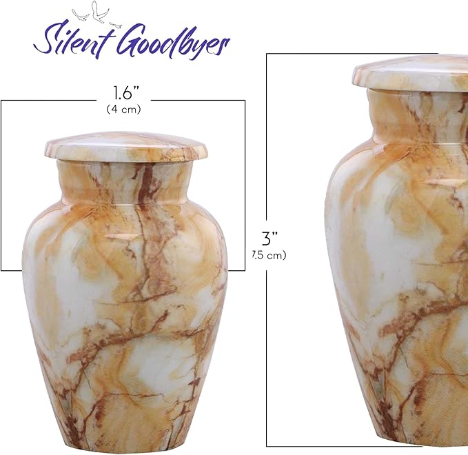Small Keepsake Cremation Urns for Human Ashes - Marble Finish Metal Keepsake Urn - Mini Cremation Urn for Pet Ashes - Handcrafted Memorial Urn - Funeral Urns with Velvet Bag (Monalisa)