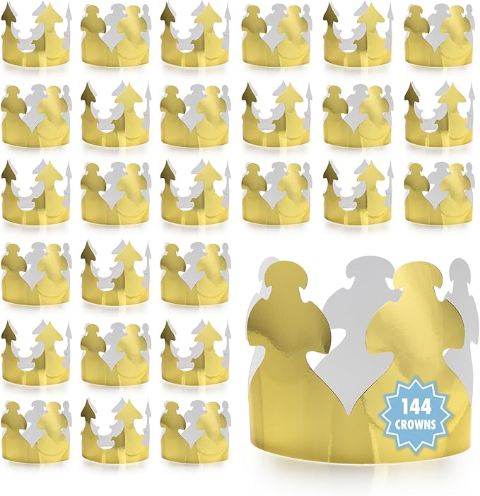 Hygloss Gold Paper Crowns 144 Pack - Paper Crowns for Kids to Decorate - Craft Activity - Blank Crown for Adults - Perfect for Parties, Celebrations - DIY Crown Crafts