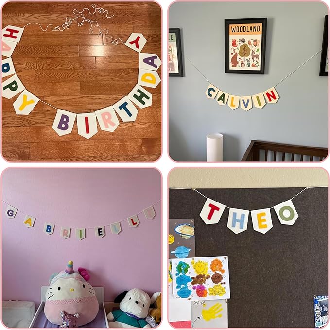 Pastel Rainbow Name Bunting, Personalized Embroidered Name Banner for Nursery Decor, Custom Embroidered Felt Nursery Letter Bunting for Baby Birthday Party Shower Gift