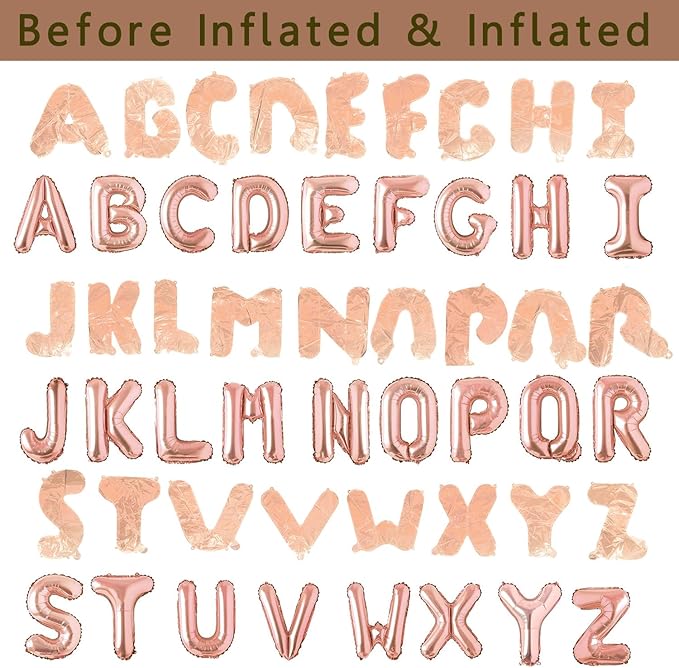 52pcs Letter Balloons Rose Gold Balloon| Custom Alphabet Balloons Party Supplies for Birthday/Baby Shower| Personalized Phrase/Word/Name Banner - 16IN Alphabet A-Z Balloons