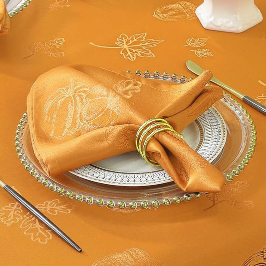 MATIRUG Fall Thanksgiving Napkins Square 20x20 Inches Set of 4, Pumpkin Damsk Waterproof Washable Dinner Table Napkins for Autumn Harvest Party Banquet Dinning/Honey