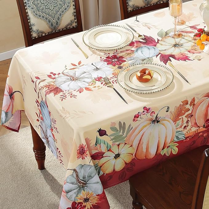 Honellaty Thanksgiving Tablecloth 60x102 Inch Rectangle Table Cloth, Autumn Pumpkin Table Cover for Dinner, Thanksgiving, Harvest, Holiday Decor