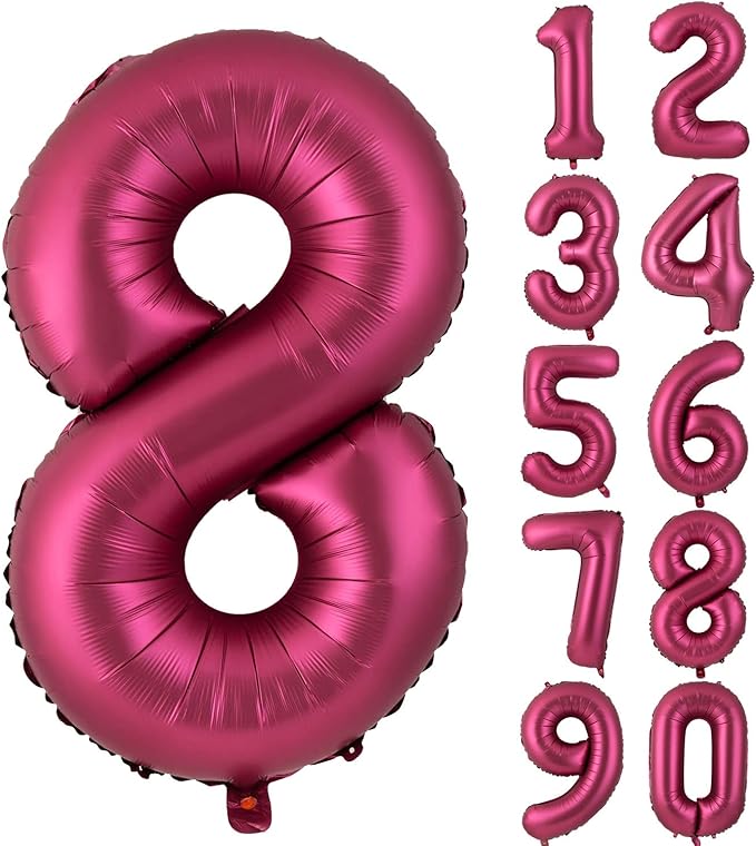 Number 8 Balloons 40 Inch Wine Red Burgundy Foil Helium Large Balloons for Birthday Party Anniversary Decorations（Digital 8）