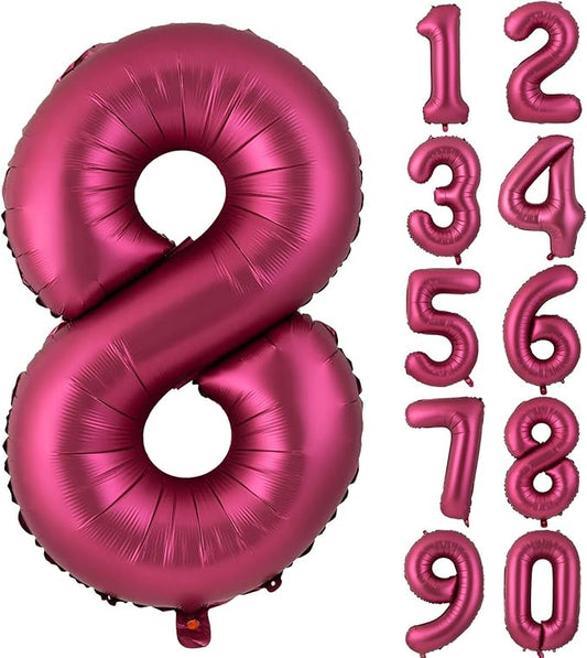 Number 8 Balloons 40 Inch Wine Red Burgundy Foil Helium Large Balloons for Birthday Party Anniversary Decorations（Digital 8）