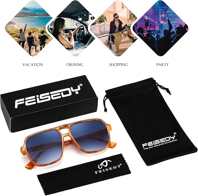FEISEDY Retro Square Aviator Sunglasses Women Men 70s Vintage Trendy Plastic Frame Sun Glasses B4158