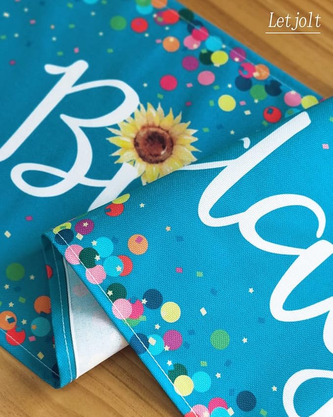 Letjolt Happy Birthday Table Runner 108 Inches Birthday Centerpieces for Tables Birth Day Party Sign Polka Dots Table Decoration, Blue