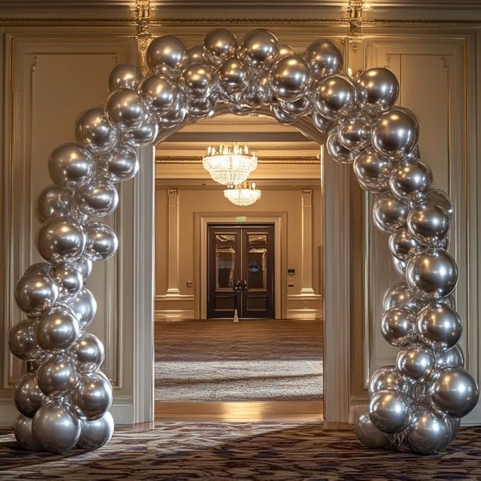 Silver Balloon Arch Kit, 125 Pcs Silver Balloons Different Sizes 18 12 10 5 Inch Metallic Silvers Balloons for Birthday Wedding Graduation Baby Shower New Year Party Decoration