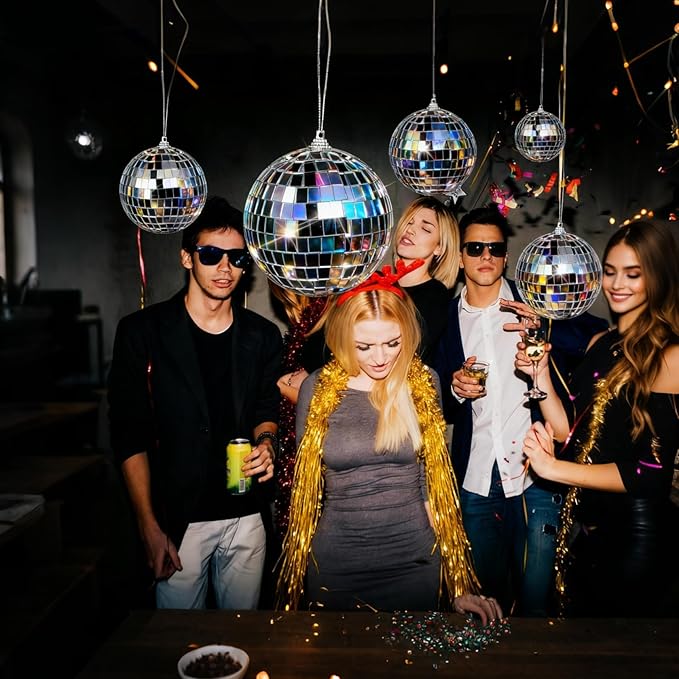 37 Pcs Disco 4D Ball, Silver Disco Mirror Ball, Fun Silver Hanging for Party Decoration, Christmas Tree Ornaments Disco Ball Cup Toppers Wedding Birthday Party Festive Dance