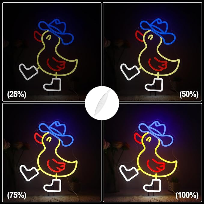 Cowboy Duck Neon Light Sign,Kids Room Decor Neon Lignt,Led Funny Animal Neon Wall Sign,Hanging Neon Light For Nursery Office Bedroom Living Room Farmhouse Wall Decor