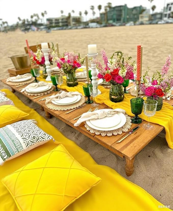 6 Pack Yellow Cheesecloth Table Runner 10FT Boho Cheese Cloths Gauze Fabric Table Runners 120 Inch Rustic Sheer for Wedding Birthday Party Baby Shower Centerpiece Home Decorations