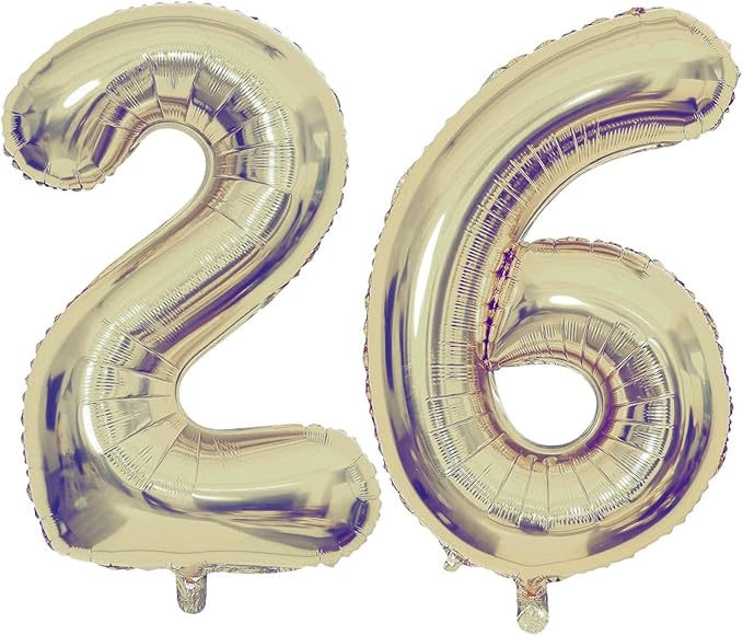 Champagne Gold 26 Number Balloons, 40 Inch Giant Number 26 Balloons Foil Mylar Helium Light Gold Number Balloons for 26th Birthday Party Supplies Anniversary Event Celebration Decorations