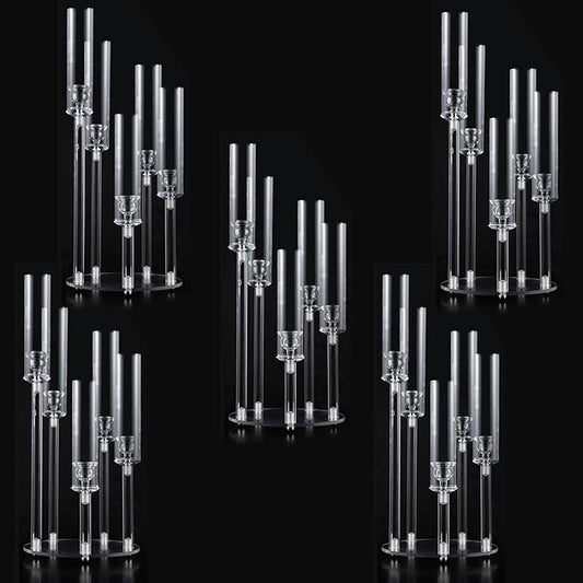 5PCS Acrylic Candelabra for Table Centerpieces,5 Arm Candle Stick Candle Holder Bulk for Wedding Party Birthday Baby Shower Christmas Decor candelabros para centros de mesa Fit 0.8 LED Candle
