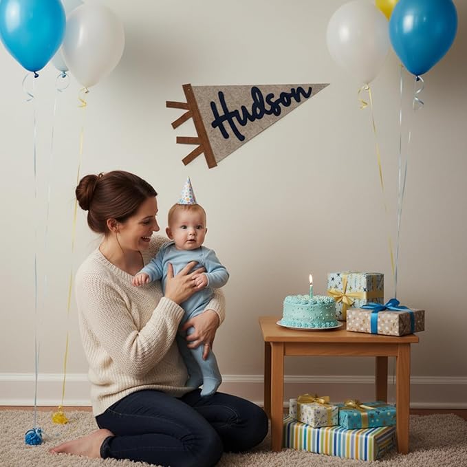 Personalized Name Pennant Flag, Custom Felt Nursery Wall Banner for Kids Room Decor, Handmade Felt Baby Name Banner Hinging Sign for Bedroom Dorm Home, Baby Shower Birthday Gift for Boys & Girls