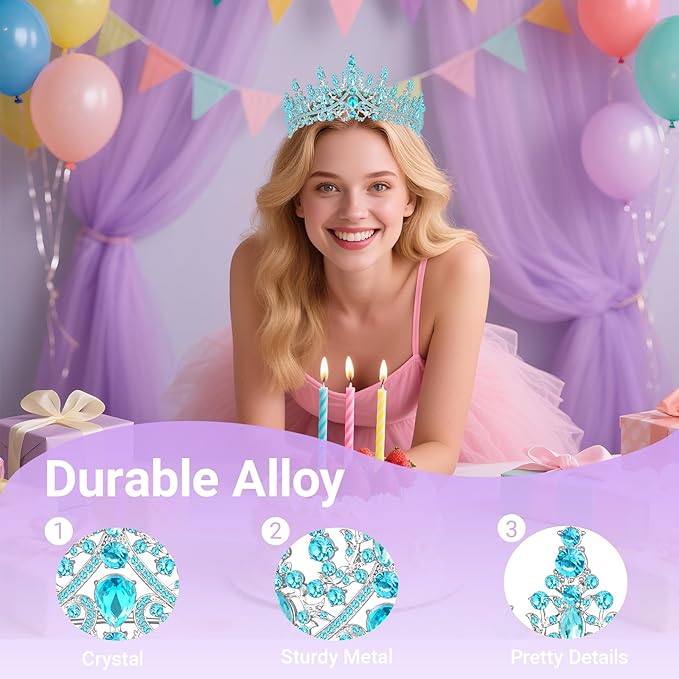 Tiara Crown for Women, Queen Tiara for Birthday Prom Bridal Party Custome Blue