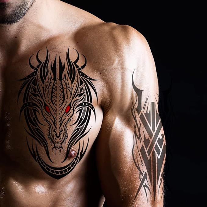 Temporary Tattoos for Men Women 10 Sheets Large Realistic Fake Tattoo Stickers Viking Tribal