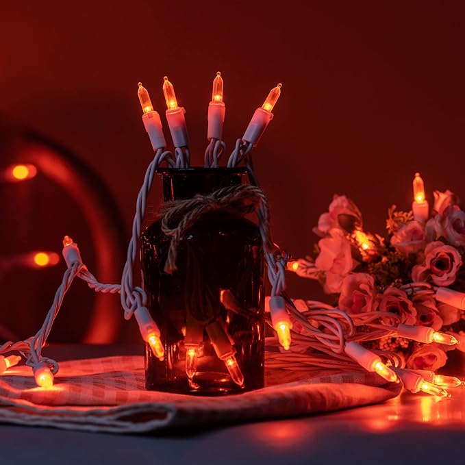 YULETIME 200 Orange LED Christmas Lights with White Wire, Pack of 2 Strands 33 Feet 100 Lights UL Certified Holiday String Light Set