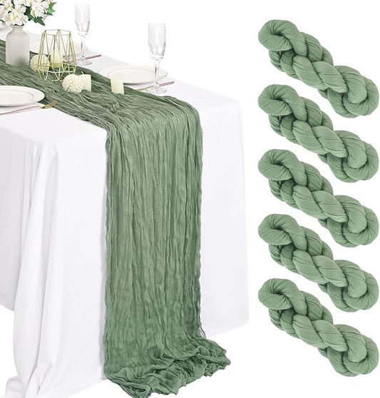 5 Pack Sage Green Cheesecloth Table Runner, 10Ft x 35" Sage Rustic Gauze Boho Wedding Table Runner Decoration