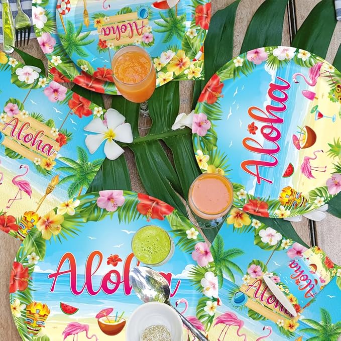 140pcs Luau Party Supplies Party Tableware for Aloha Hawaiian Party Decorations Dinnerware Set Serves 20 + Guests for BBQs & Summer party