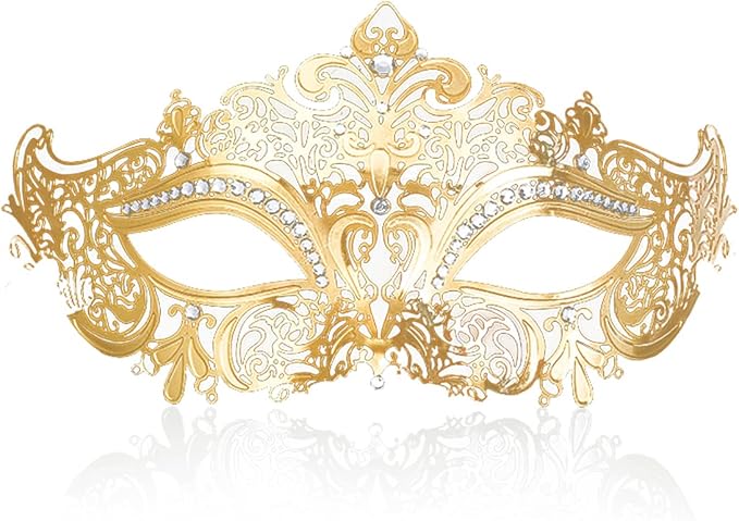 Masquerade Mask for Women Shiny Laser Cut Metal Rhinestone Mask Party Porm Ball Mask