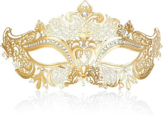 Masquerade Mask for Women Shiny Laser Cut Metal Rhinestone Mask Party Porm Ball Mask